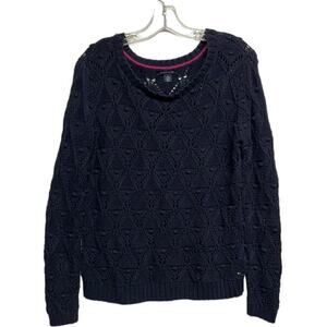 Women's Tommy Hilfiger ‎ Blue Chunky Preppy Fisherman Pullover Sweater Size (M)